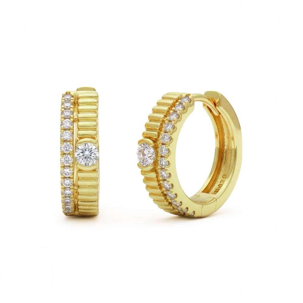14K Yellow Gold Diamond Huggie Earrings